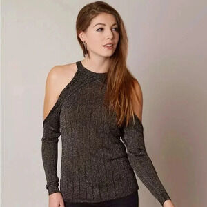 Women's Guess Lurex Cold Shoulder Sweater Holidays Christmas